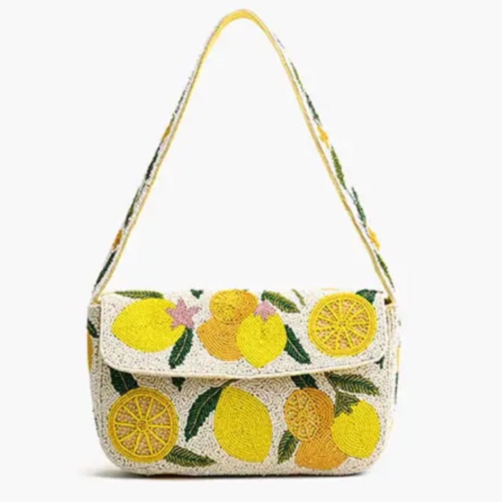 New with tags. Hand beaded Make Lemonade shoulder bag. Lemons.